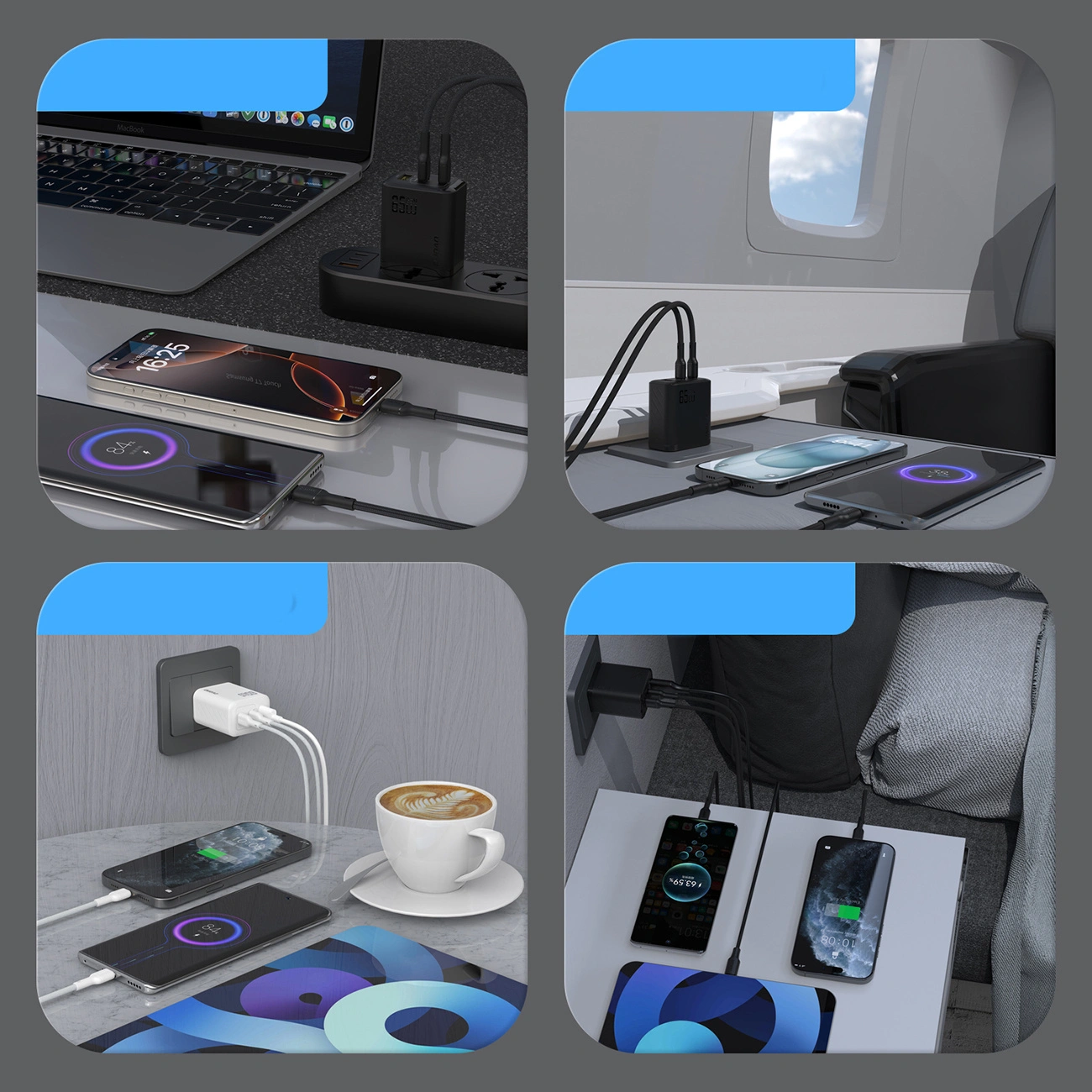 Dudao A29C 65W GaN USB-A Wall Charger, 2xUSB-C + USB-C Cable