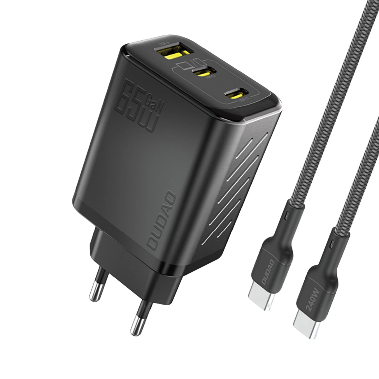 Dudao A29C 65W GaN USB-A Wall Charger, 2xUSB-C + USB-C Cable