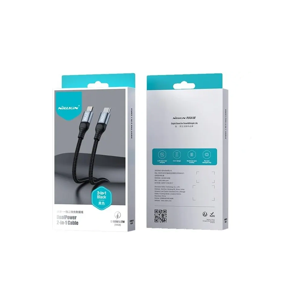 Nillkin DualPower 2w1 USB-C PD 3.0 100W, Lightning PD 27W töltő adatkábel