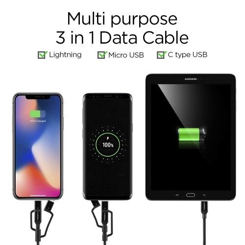 Spigen C10I3 3 in 1 Type-C & Lightning & Micro-usb kábel 150 cm