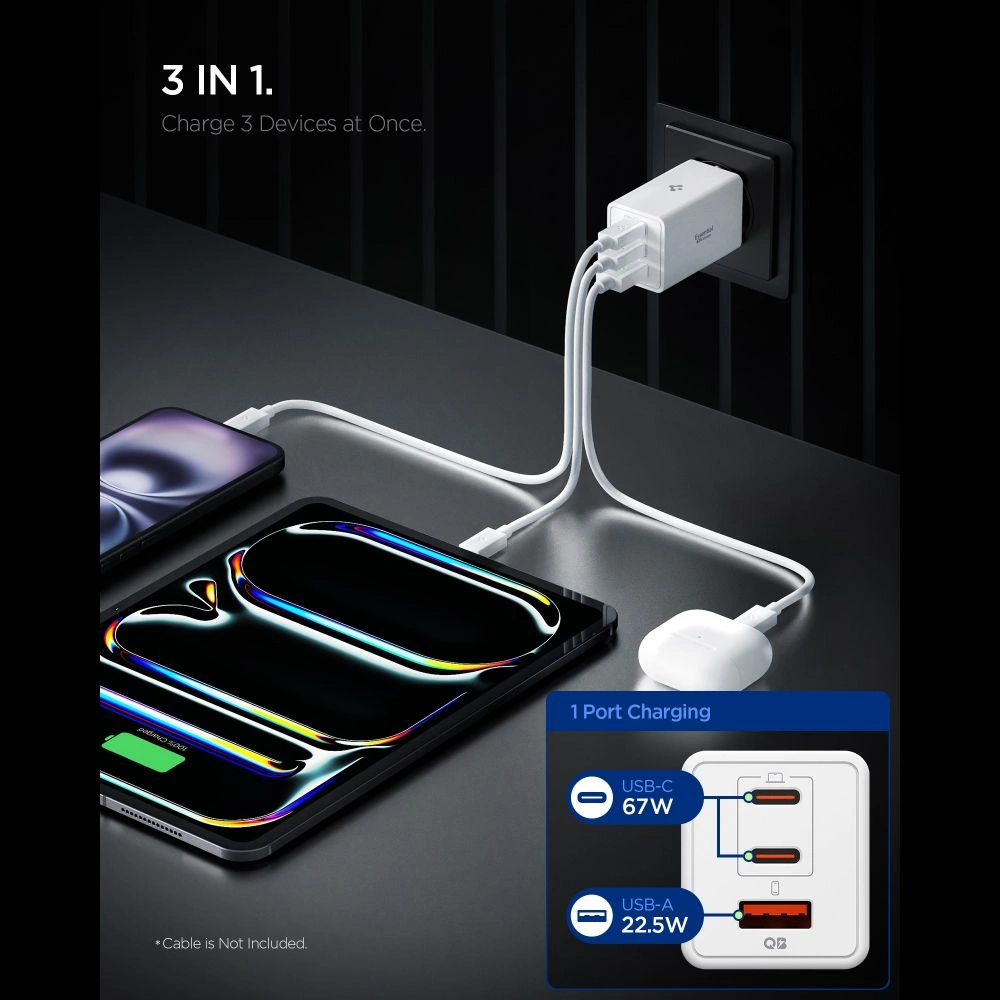 Spigen Essential EE673EU 2xUSB-C, USB-A 67W hálózati adapter