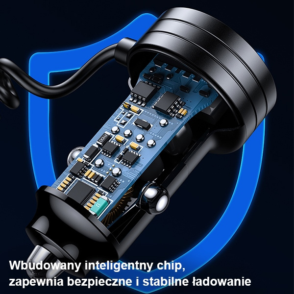 USAMS 2xUSB-C 1xUSB-A C33 60W autós töltő spirál kábellel