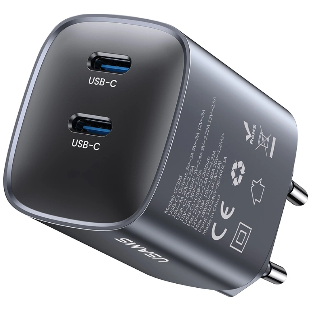 USAMS CC305 T66 45W GaN 2xUSB-C hálózati adapter