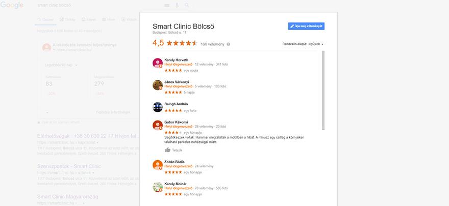 Smart Clinic Google értékelés