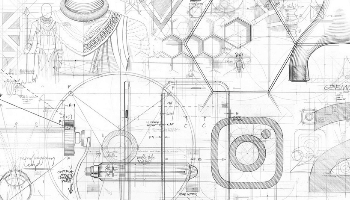 Tervezési ábra, rajta például az Instagram logójával.