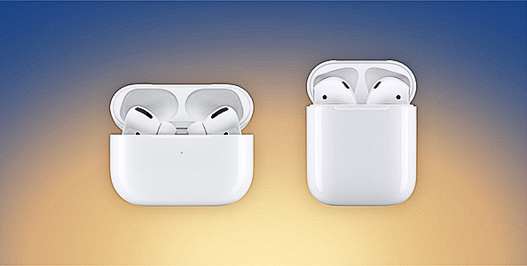 két AirPods sárga háttérrel