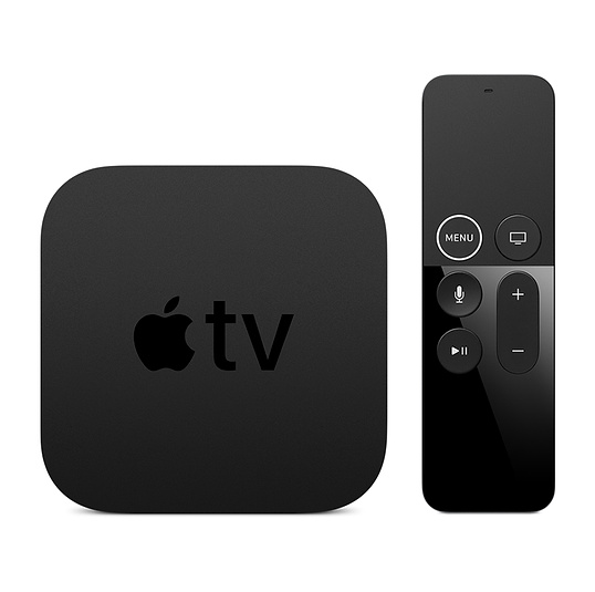 fekete Apple TV, távirányító, fehér háttér