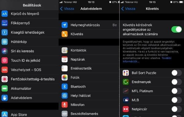 Követés beállítása iOS-ben