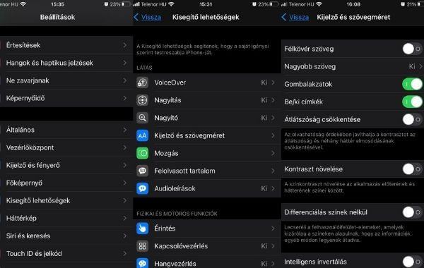 Be/Ki címkék aktiválása