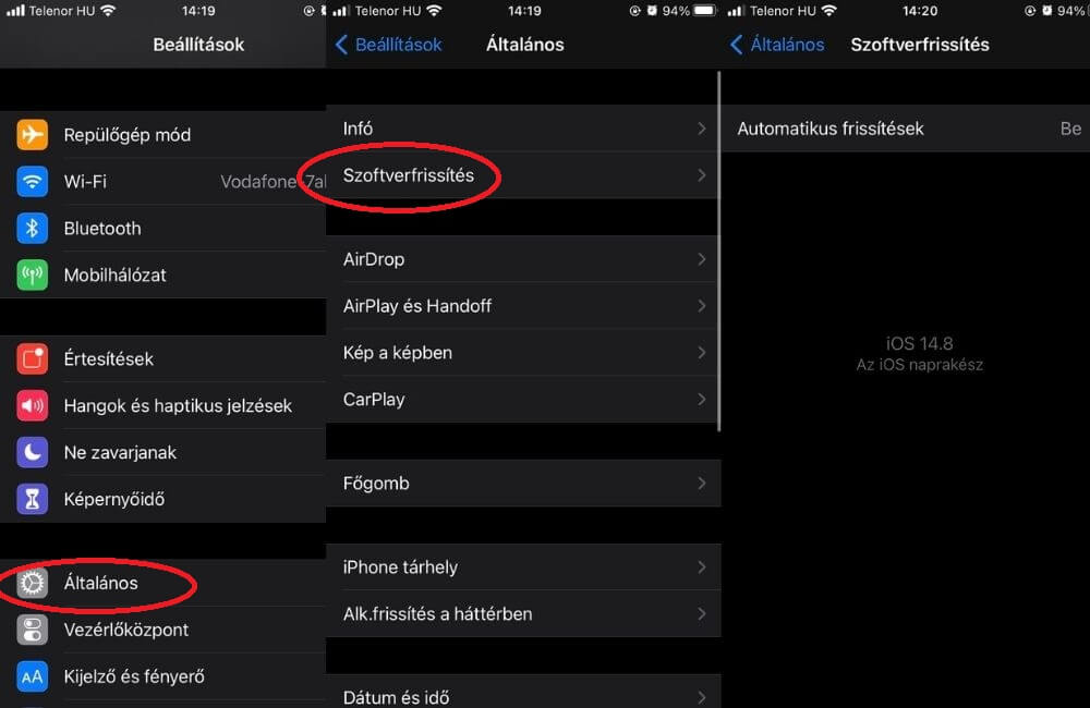 iOS frissítés telepítésének folyamata