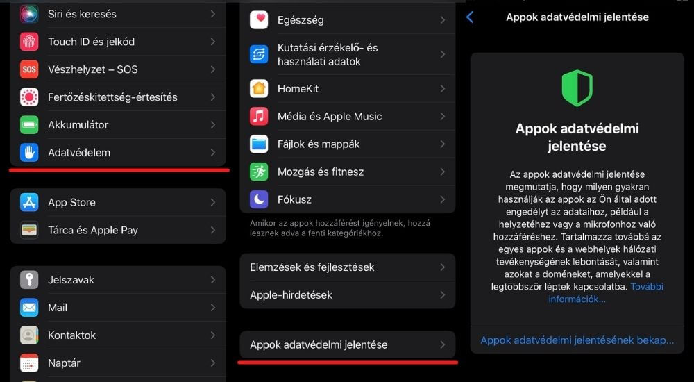 Appok adatvédelmi jelentése bekapcsolása